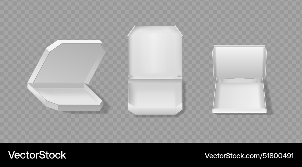Three blank open pizza boxes in different Three blank open pizza boxes in different vector image