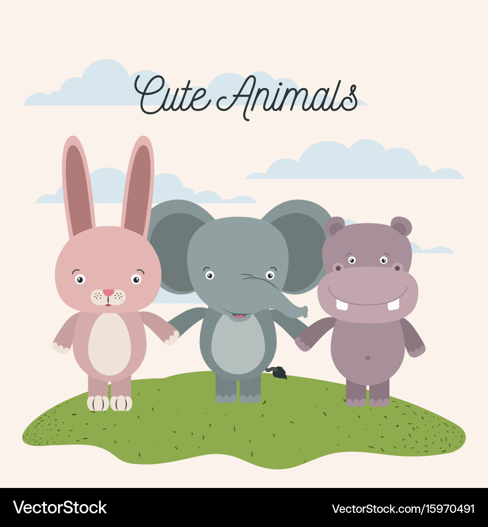 White background with color scene rabbit elephant Vector Image