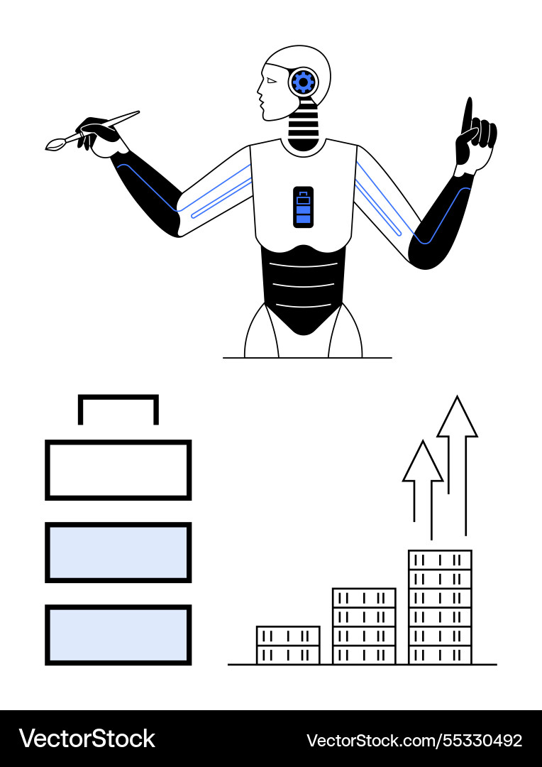 Ai robot interacting with data visualization Ai robot interacting with data visualization Vector Image