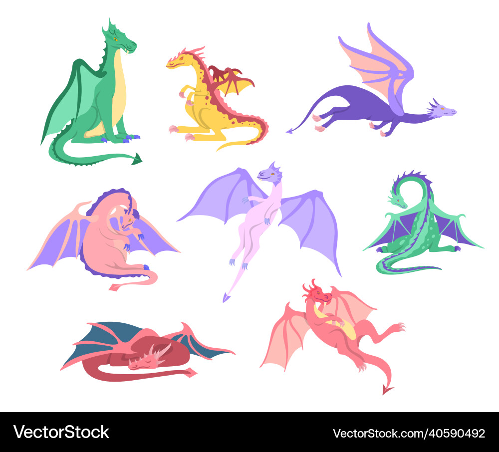 Cartoon color characters dragon icon set Cartoon color characters dragon icon set vector image
