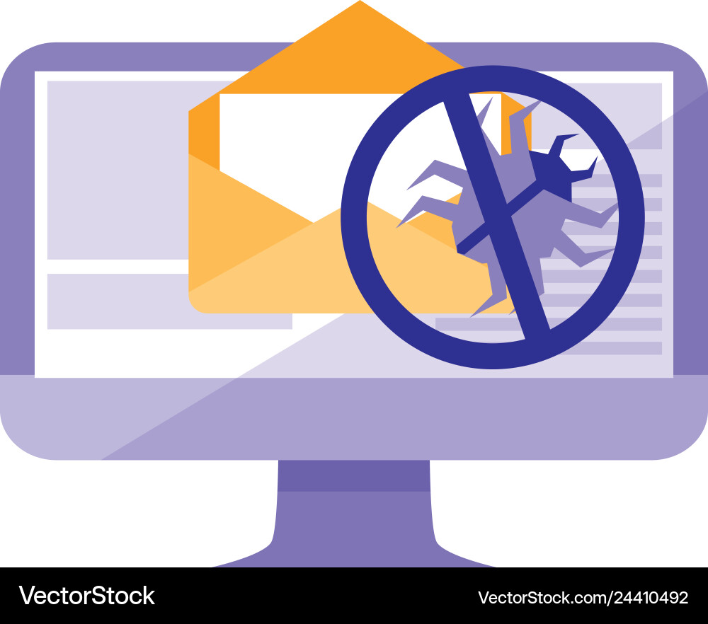 Computer desktop with bug in email Computer desktop with bug in email vector image