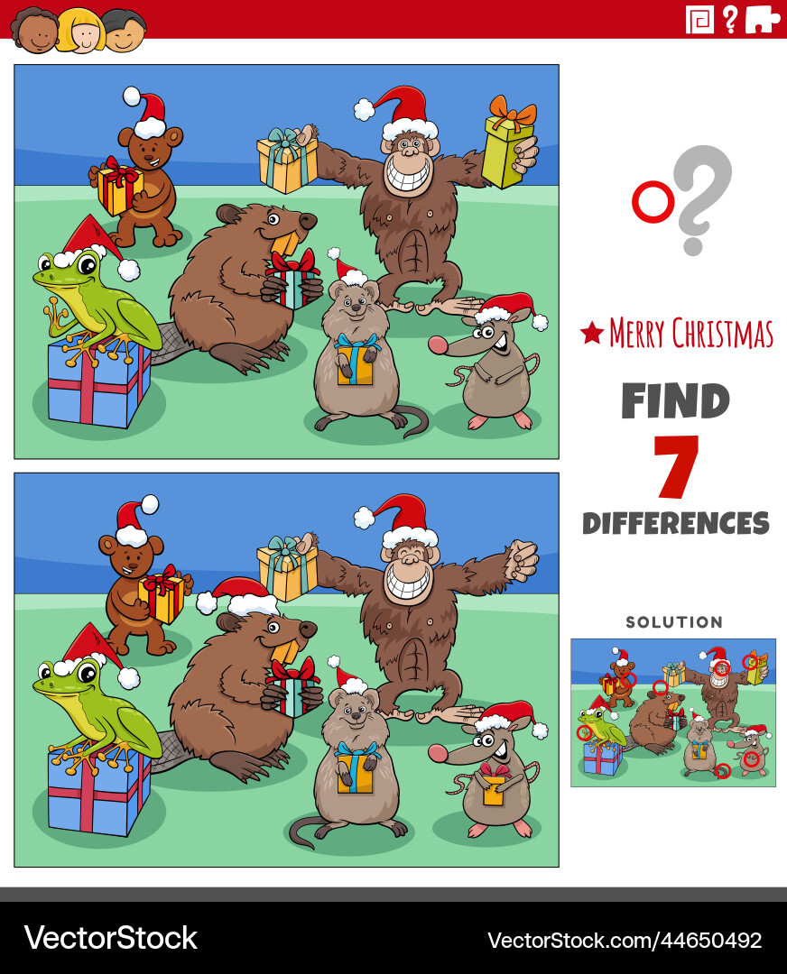 Differences game with animal characters Vector Image