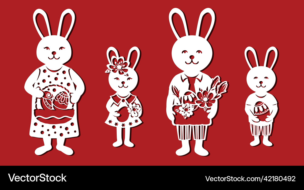 Easter bunny family for cutting card set Vector Image
