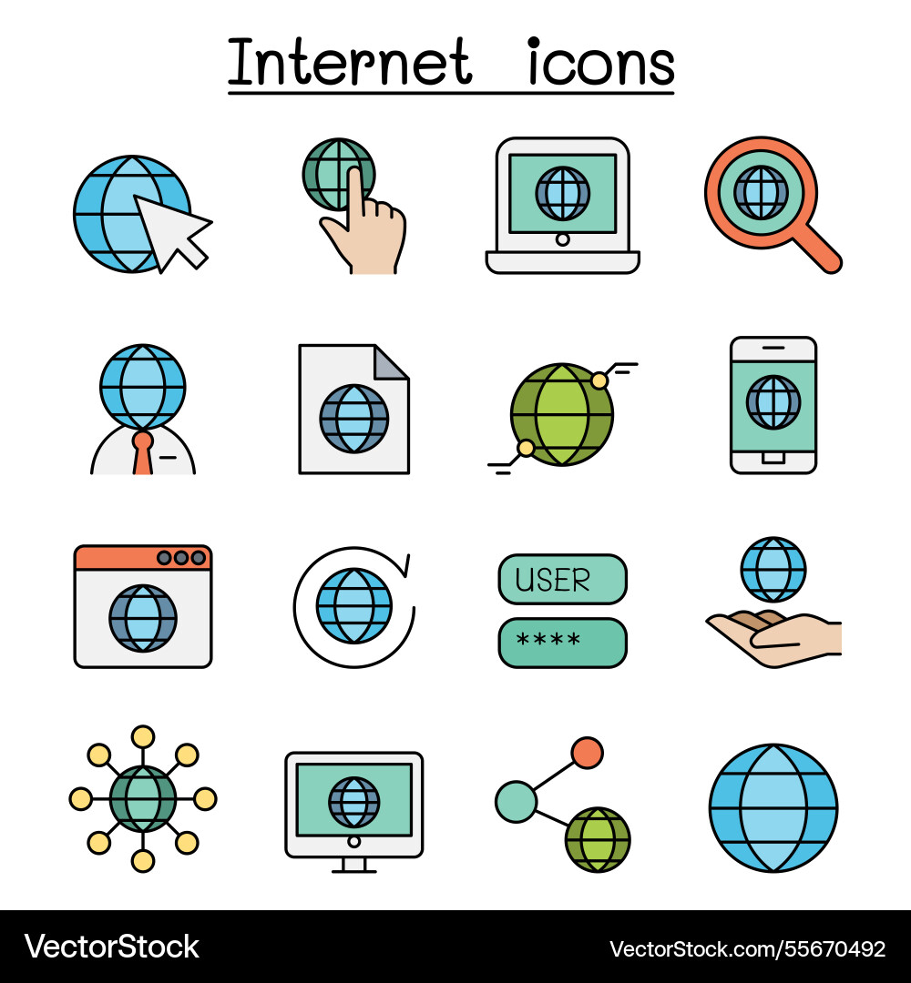 Internet technology icon set in color line style Internet technology icon set in color line style vector image