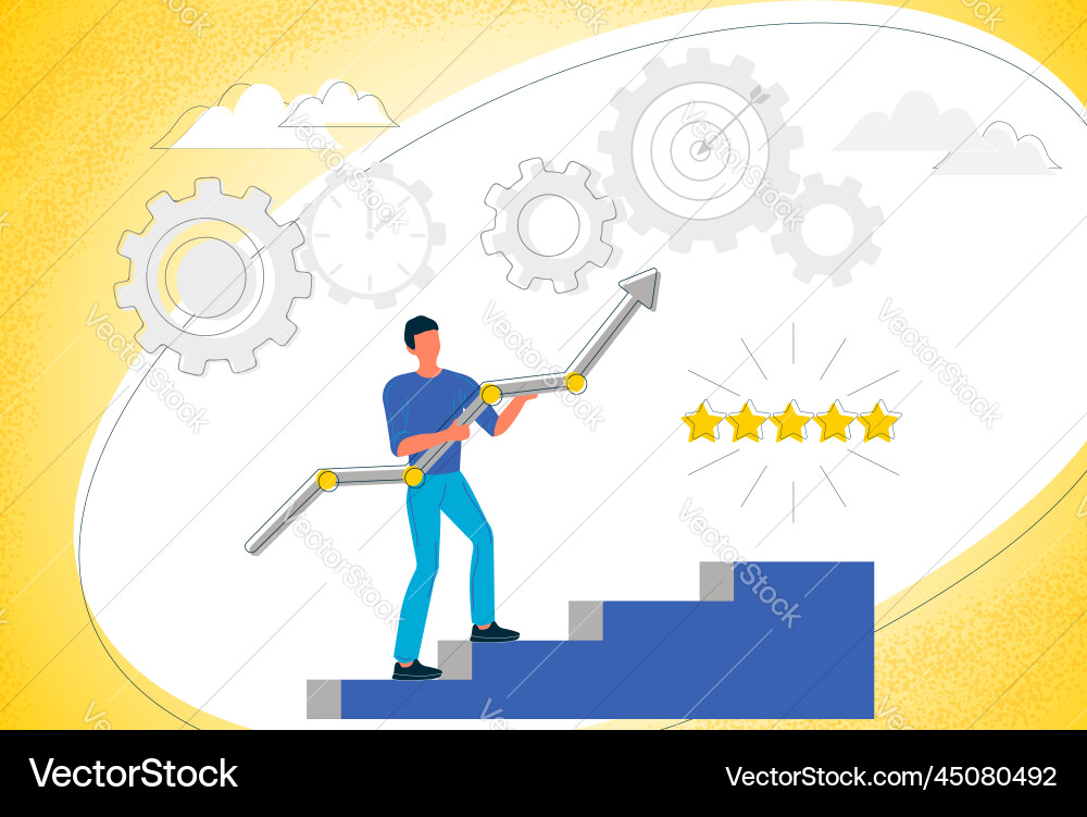 Man with growing schedule rising on step of ladder Vector Image