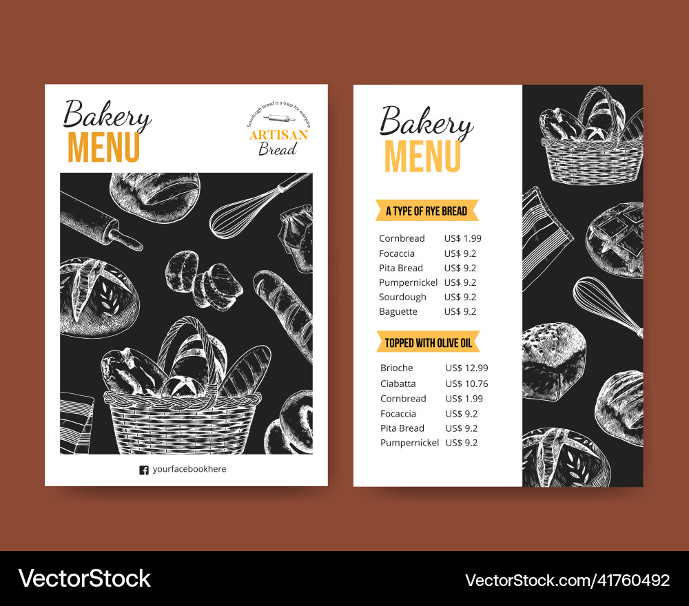 Menu template with sourdough conceptsketch Vector Image