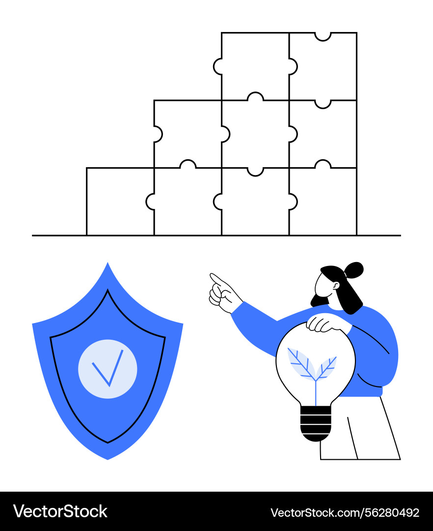 Problem-solving concept with puzzle pieces shield vector image