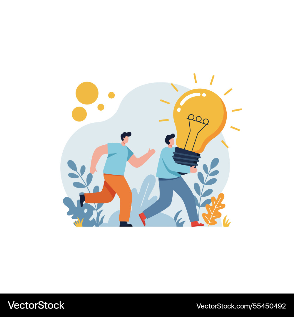 Running with a big idea teamwork and innovation Vector Image