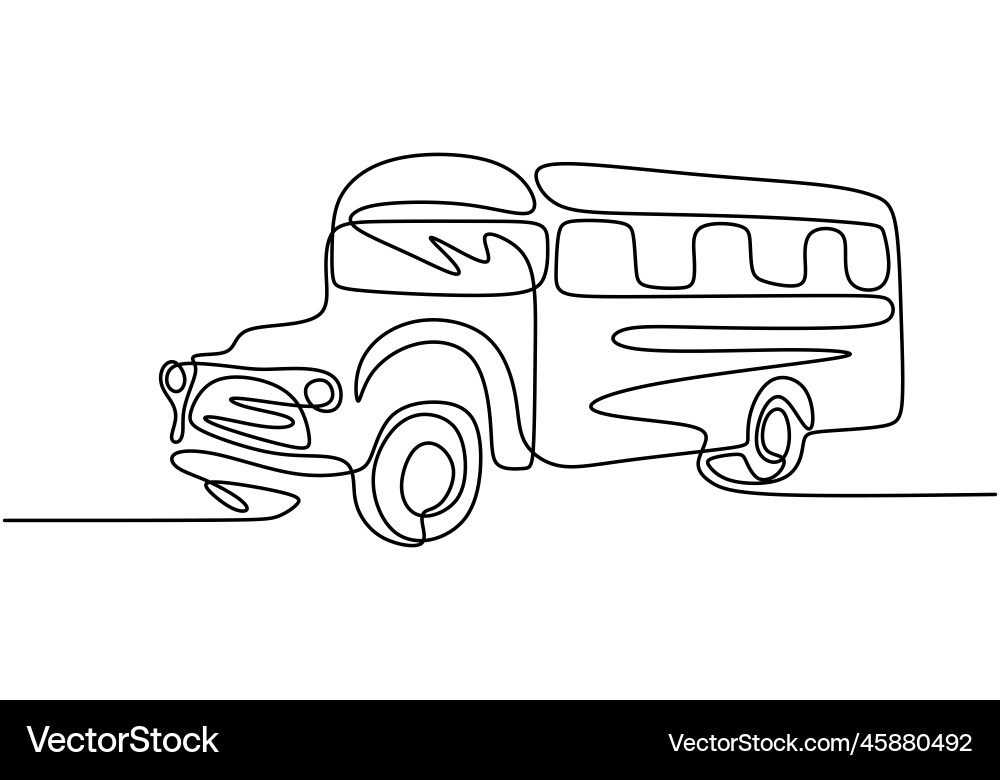 School bus one line drawing continuous single Vector Image
