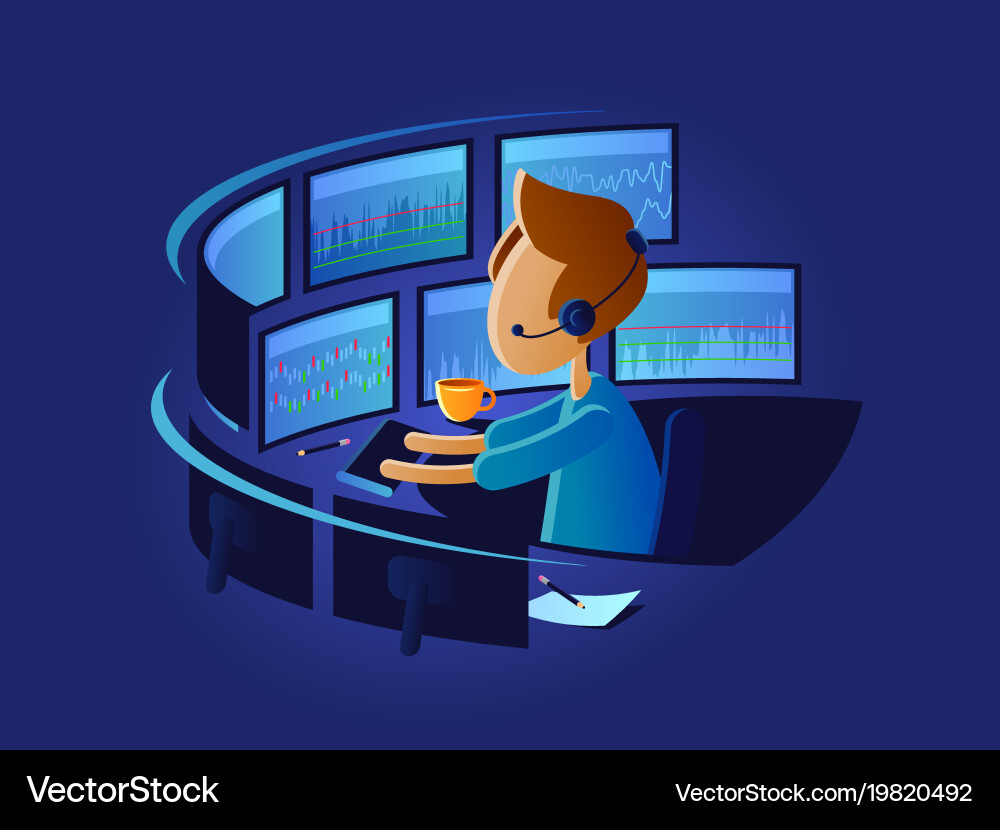 Stock Trader Analyzing Market Data vector image