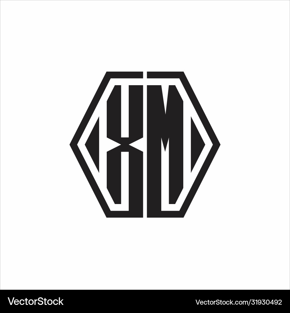 Xm logo monogram with hexagon line rounded design vector image