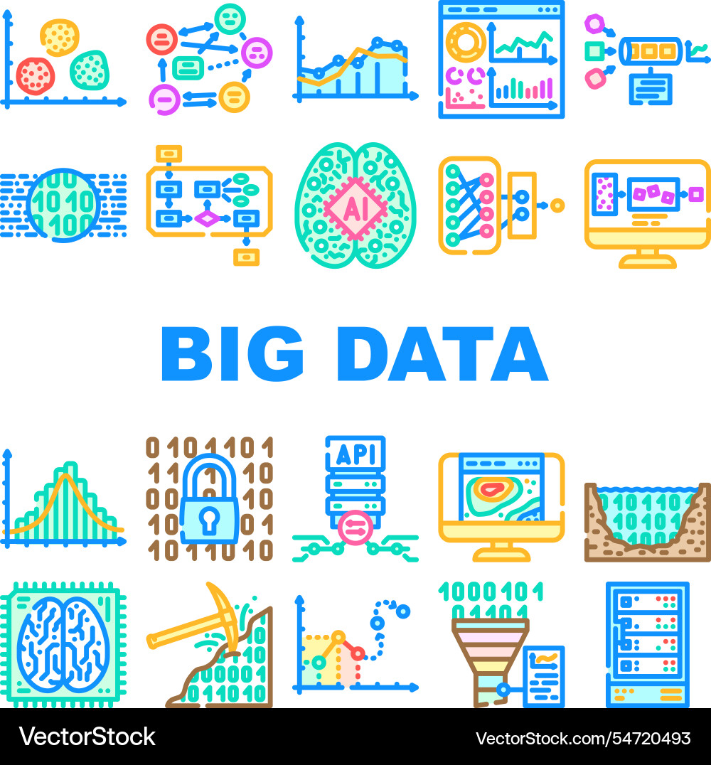 Big data analytics hadoop icons set Big data analytics hadoop icons set vector image