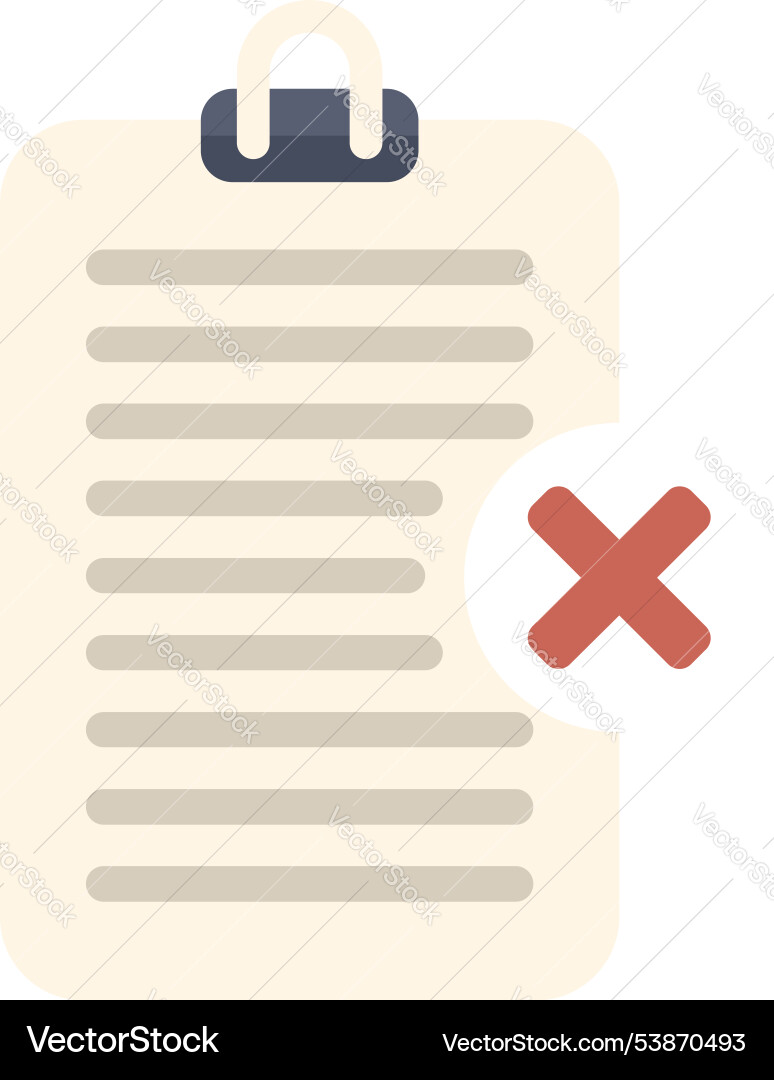 Clipboard showing rejected document with an x mark Clipboard showing rejected document with an x mark vector image