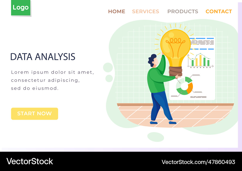 Data analysis analytics landing page template Data analysis analytics landing page template vector image