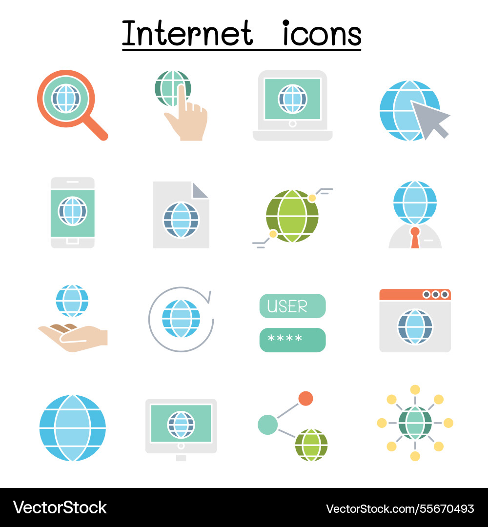 Internet technology icon set in flat color style Internet technology icon set in flat color style vector image