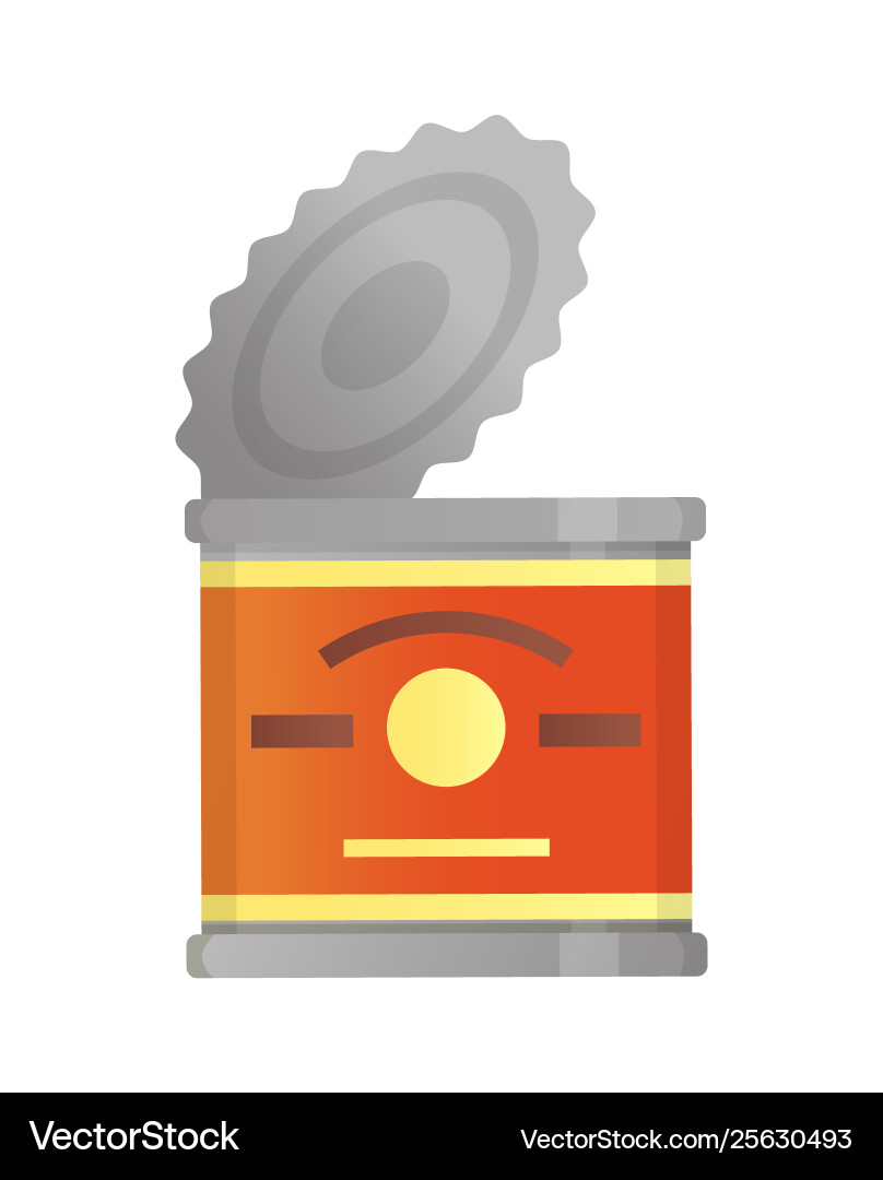 Metal can with red emblem open container Vector Image