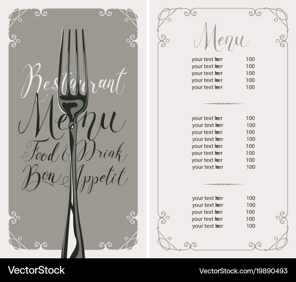 Restaurant menu with price list and realistic fork vector image