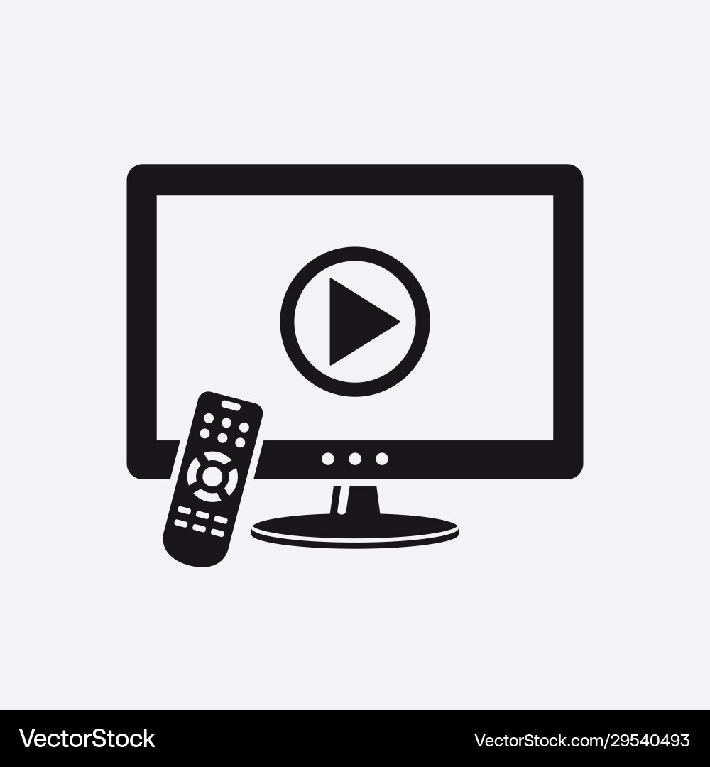 Tv with remote control and play button on screen Tv with remote control and play button on screen vector image
