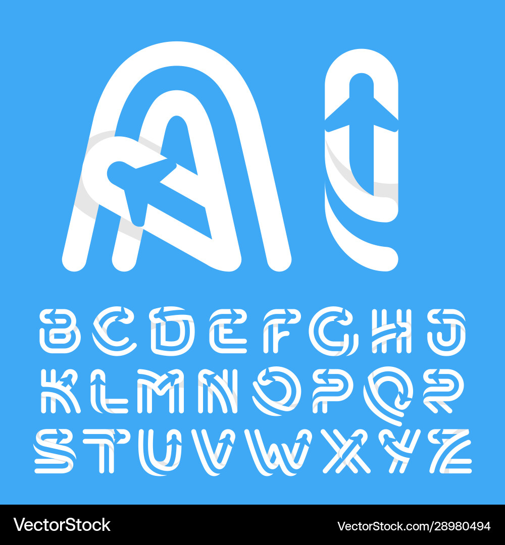 Alphabet letters with plane and airline inside Alphabet letters with plane and airline inside vector image