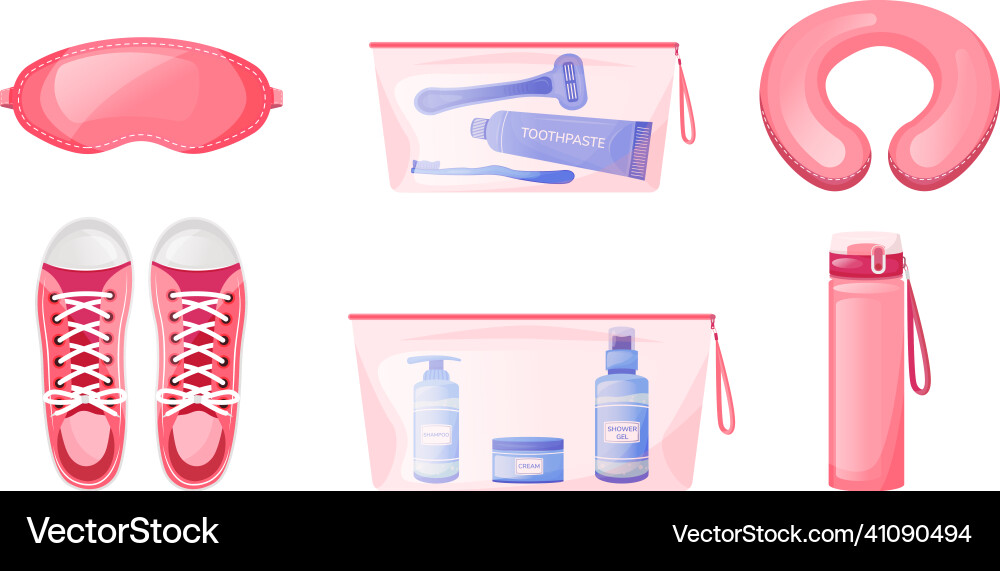 Comfortable travel flat color objects set Comfortable travel flat color objects set vector image