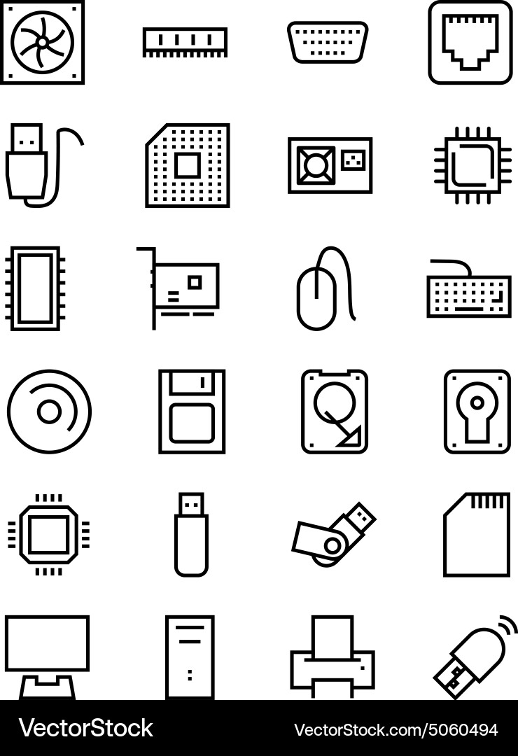 Computer hardware line icons 1 vector image