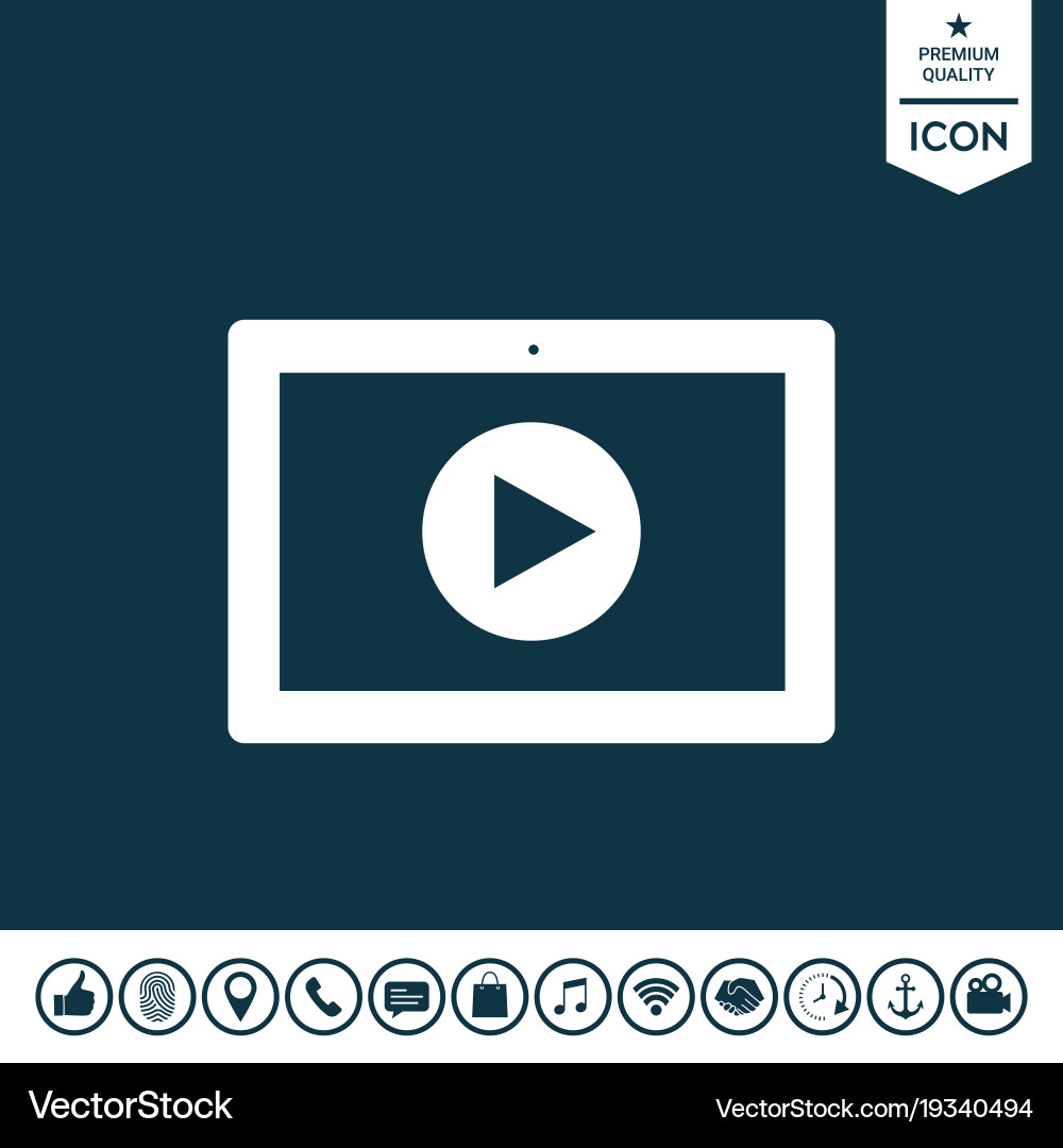 Computer tablet with play button icon vector image