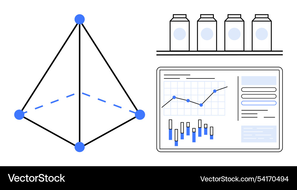 Geometric shape shelf with containers and data Vector Image