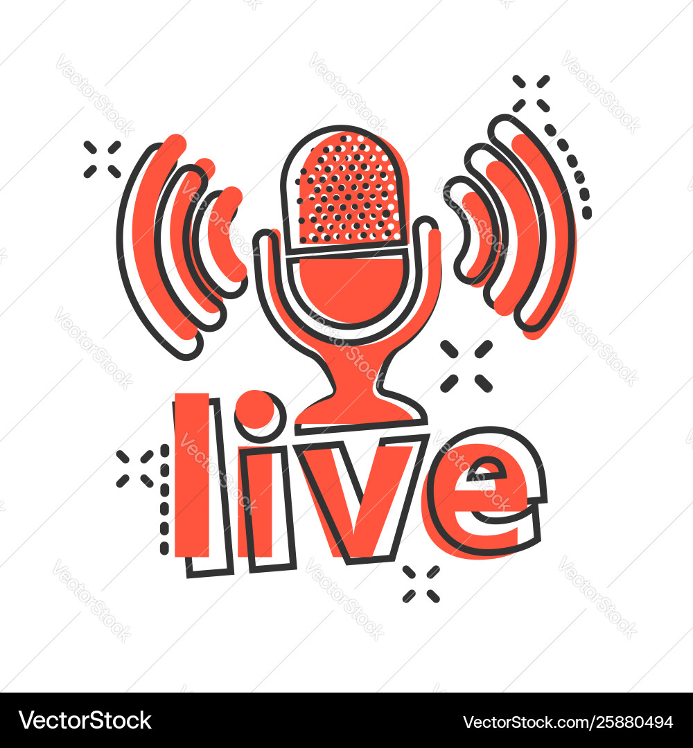 Microphone icon in comic style live broadcast Microphone icon in comic style live broadcast vector image