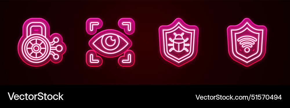 Set line cyber security eye scan system bug Set line cyber security eye scan system bug vector image