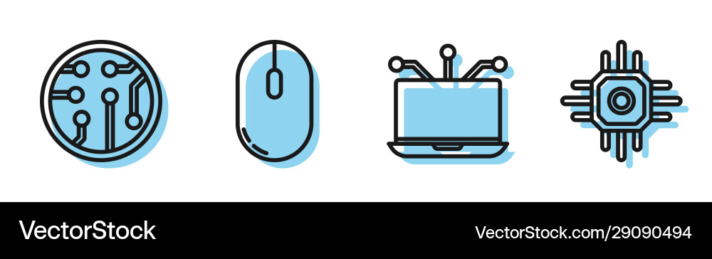 Set line laptop processor computer mouse Set line laptop processor computer mouse vector image