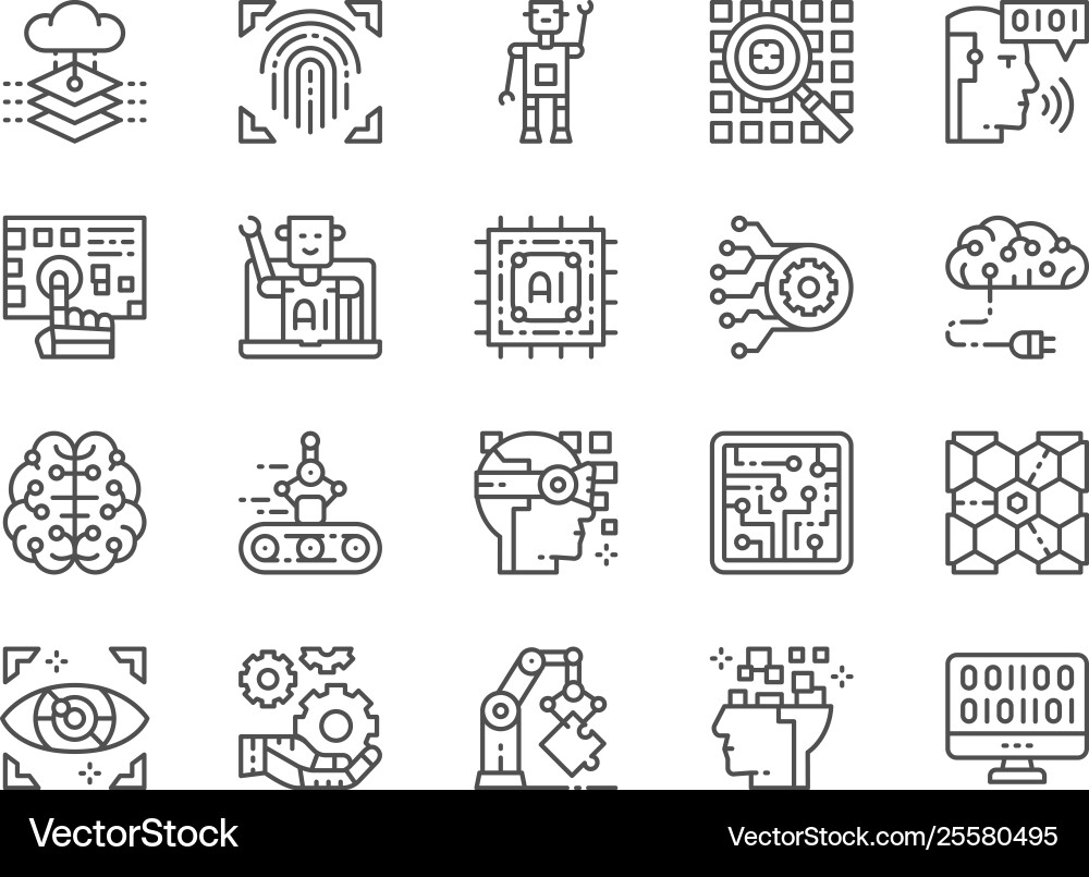 AI Line Icons - Digital Thinking vector image
