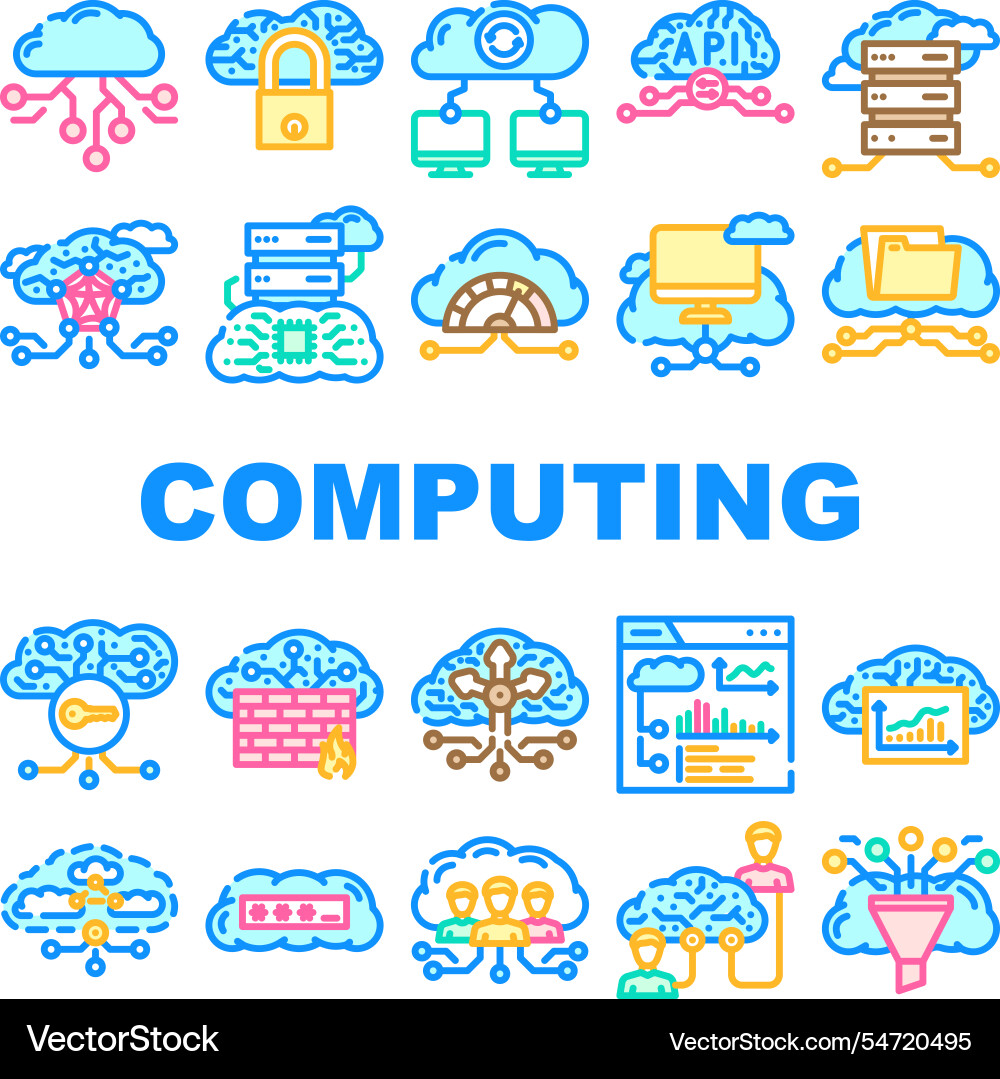 Cloud computing virtualization icons set vector image