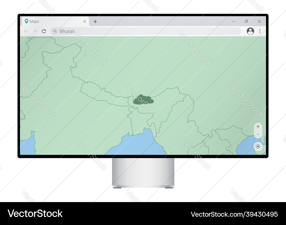 Computer monitor with map of bhutan in browser Computer monitor with map of bhutan in browser vector image