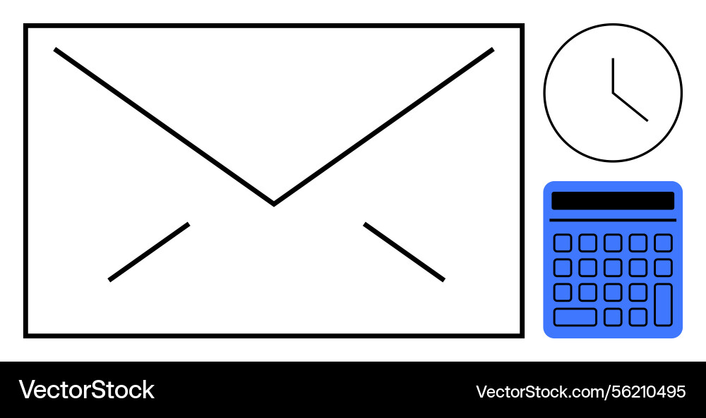 Email clock and calculator representing time Email clock and calculator representing time vector image