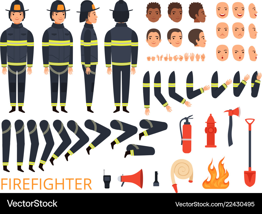 Firefighter Character Set vector image