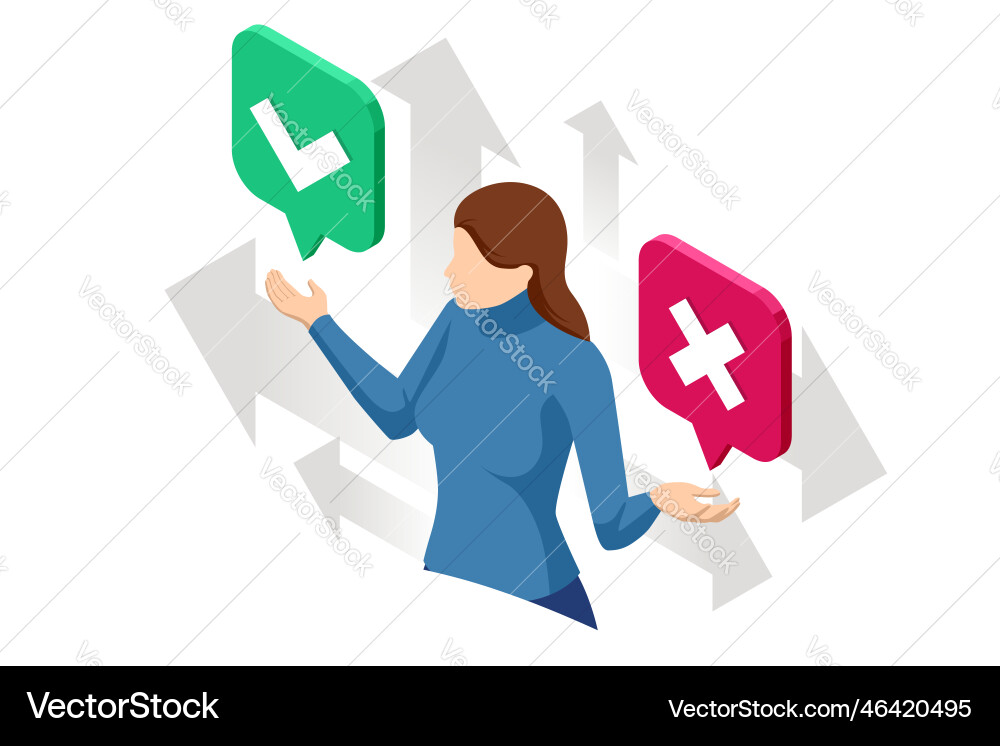 Isometric green check mark and red cross woman Isometric green check mark and red cross woman vector image