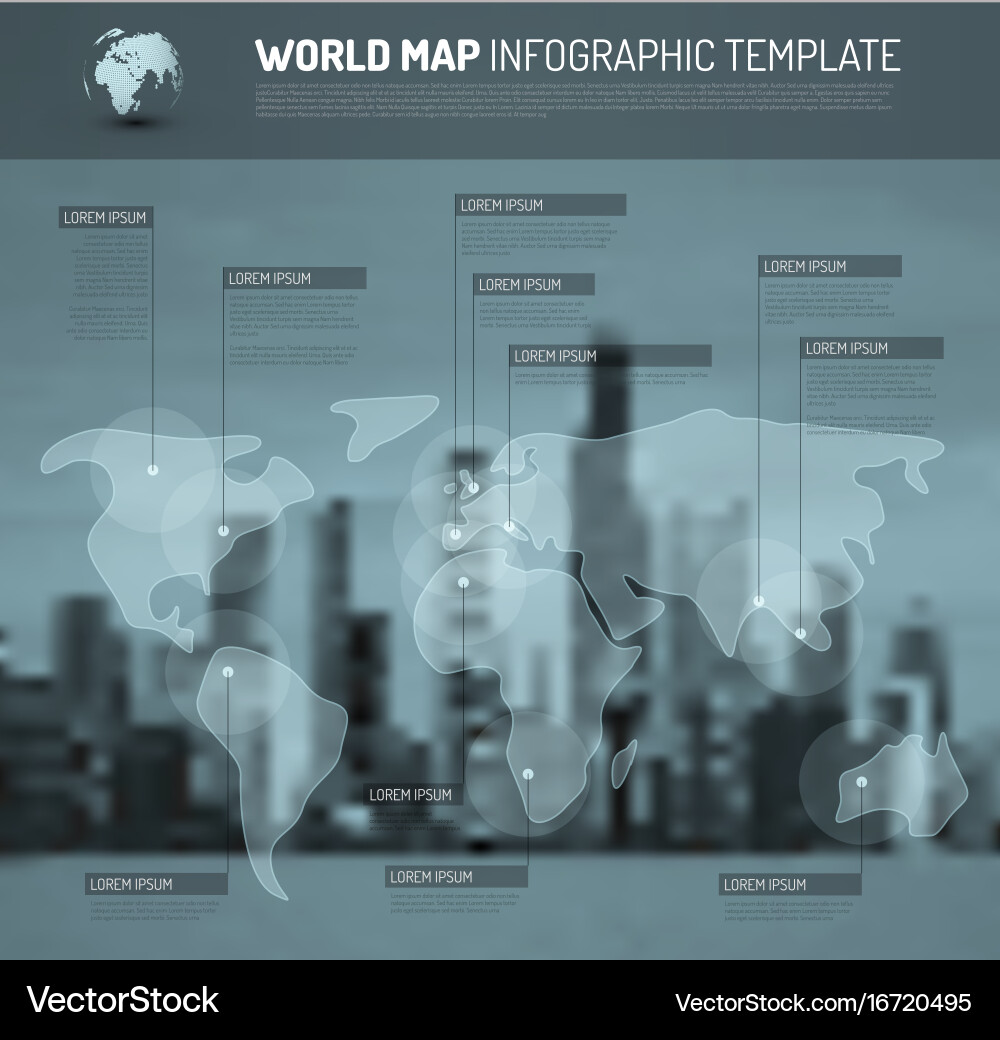 Light world map with pointer marks flags vector image