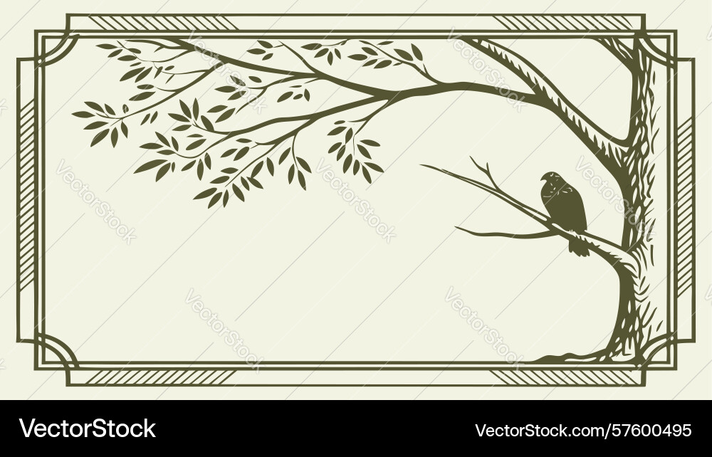 Minimalist frame with small bird on sparse branch vector image
