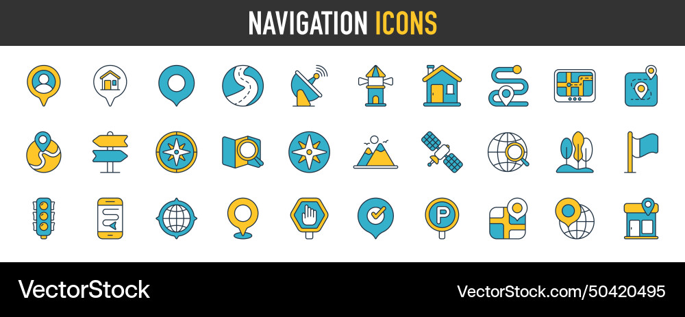 Navigation Icon Set - Location & Route vector image