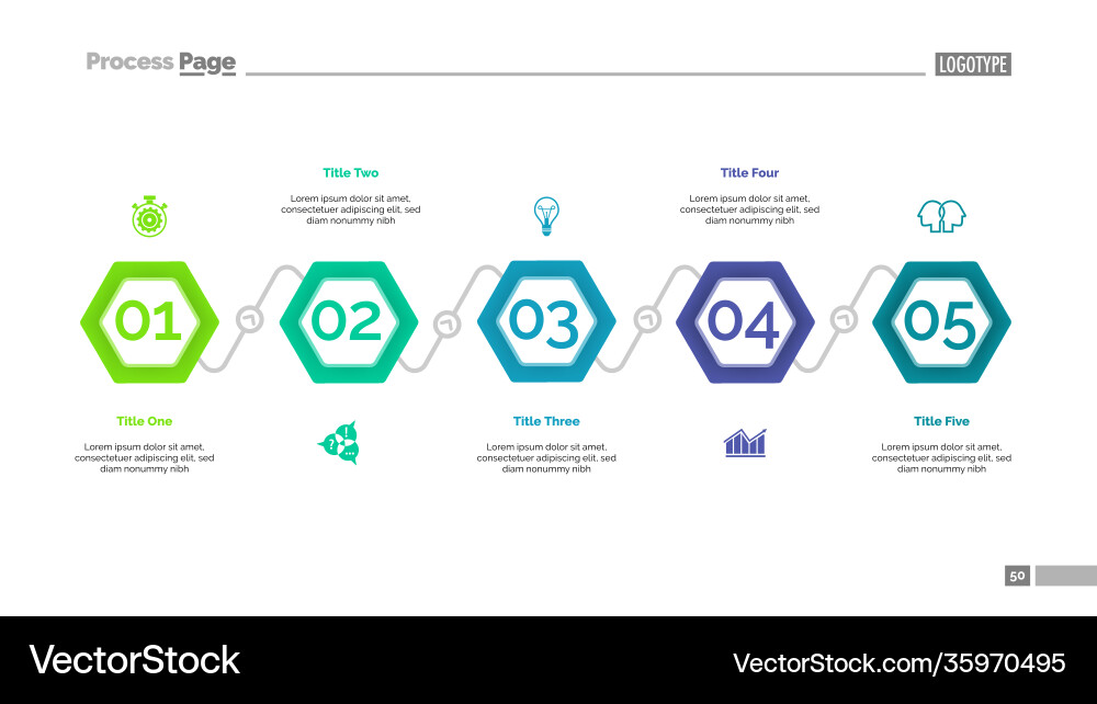 Process diagram with five elements slide Process diagram with five elements slide vector image