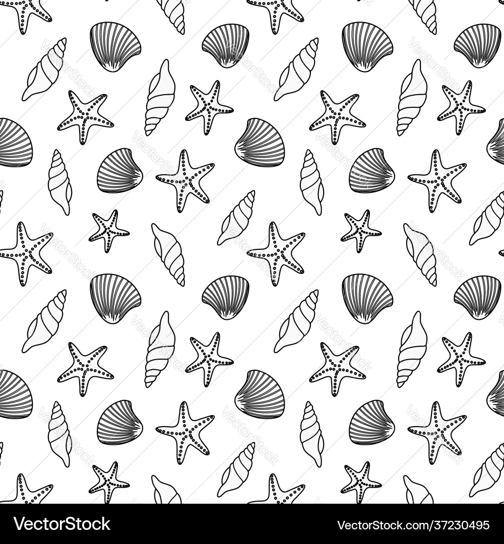 Seamless pattern with seashells and starfish Seamless pattern with seashells and starfish vector image
