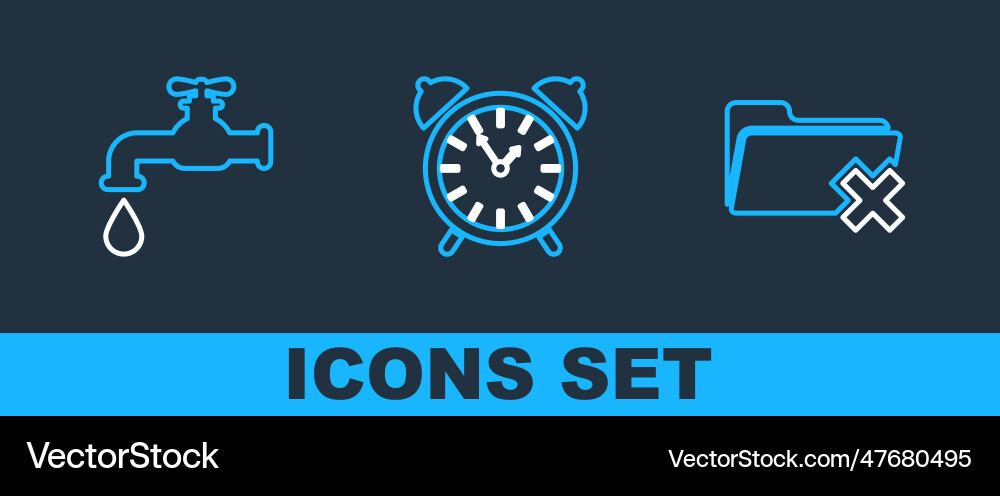 Set line delete folder water tap and alarm clock Set line delete folder water tap and alarm clock vector image
