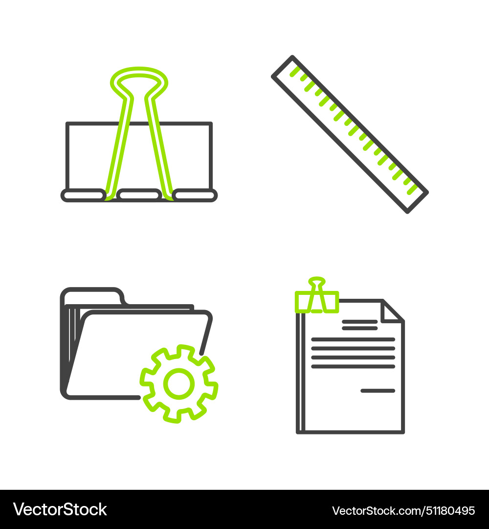 Set line file document and binder clip folder Set line file document and binder clip folder vector image