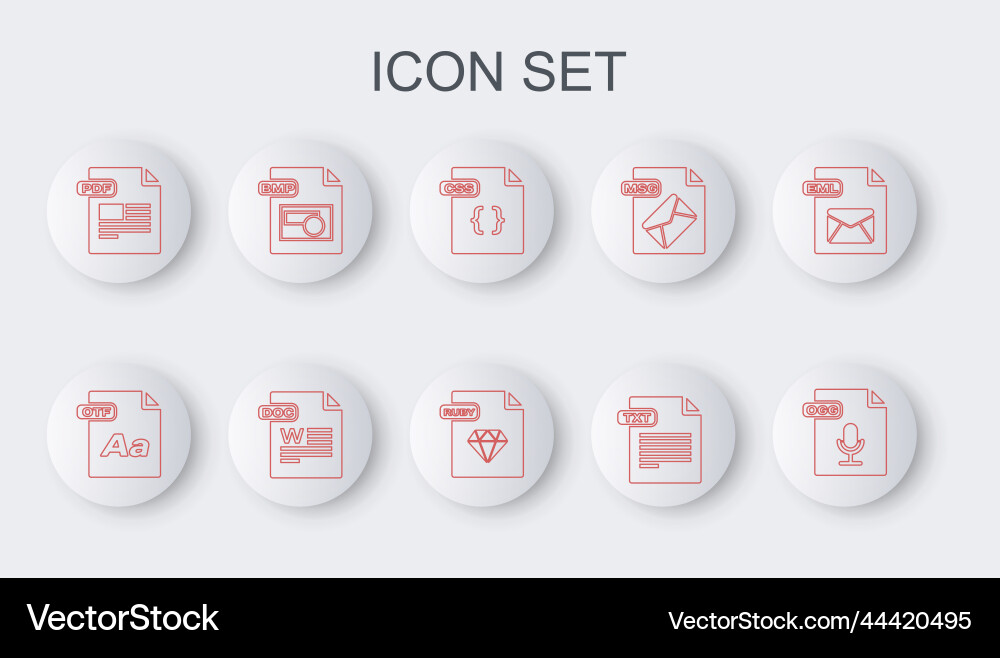 Set line ogg file document otf css txt pdf Set line ogg file document otf css txt pdf vector image