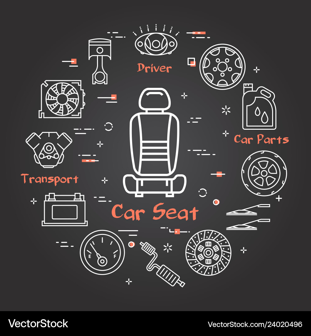 Black linear banner of car seat Black linear banner of car seat Vector Image