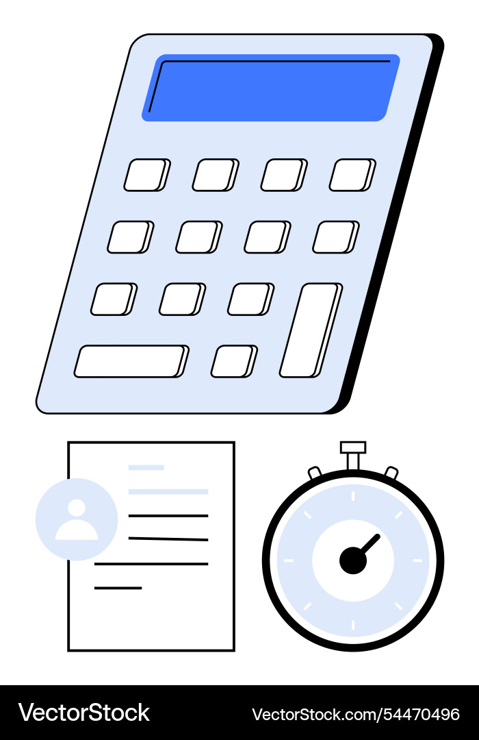 Calculator stopwatch and document representing Calculator stopwatch and document representing vector image