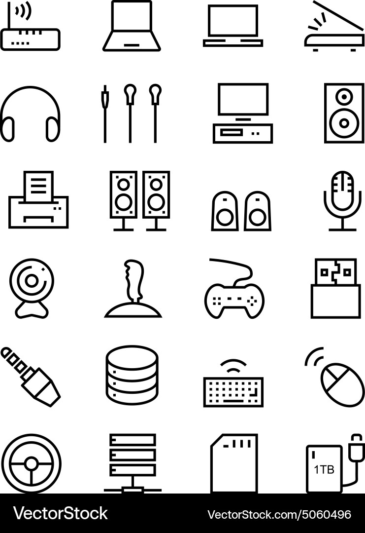 Computer Hardware Line Icons vector image