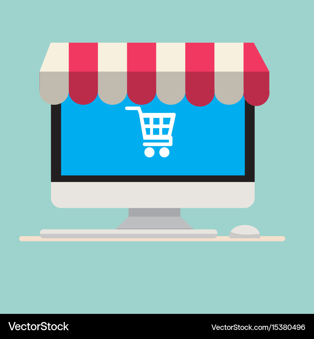 Computer with awning and cart icon vector image