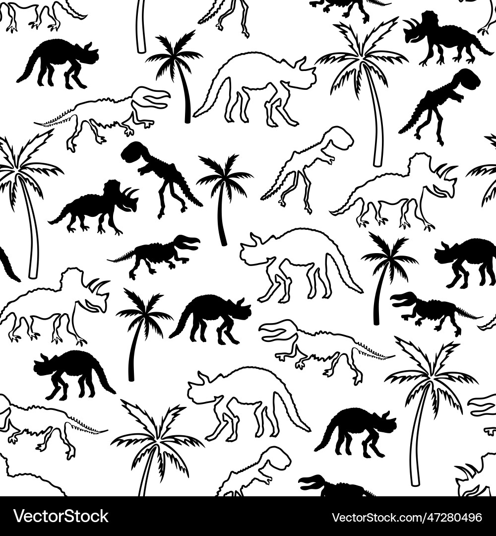 Dinosaur skeleton and palm tree seamless pattern Dinosaur skeleton and palm tree seamless pattern Vector Image