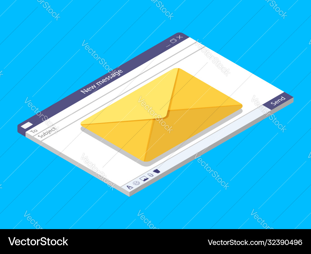 Email isometric window send mail in browser vector image